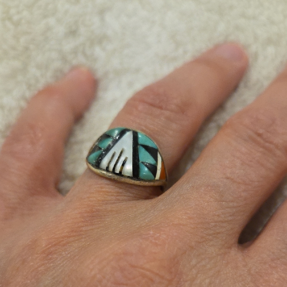Turquoise Inlay Geometric Dome Ring - Women Jewelry